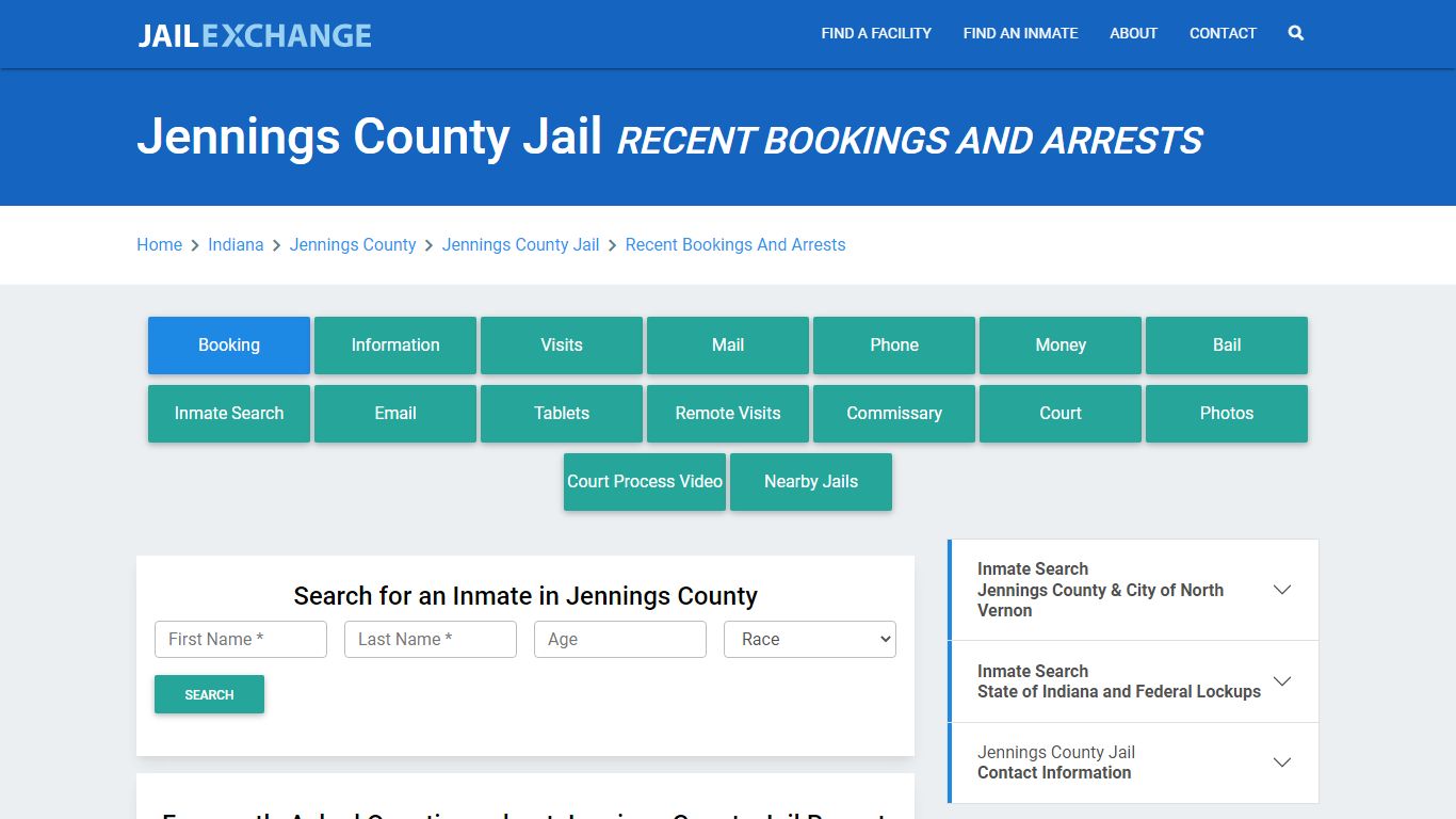 Jennings County Jail Recent Bookings And Arrests - Jail Exchange