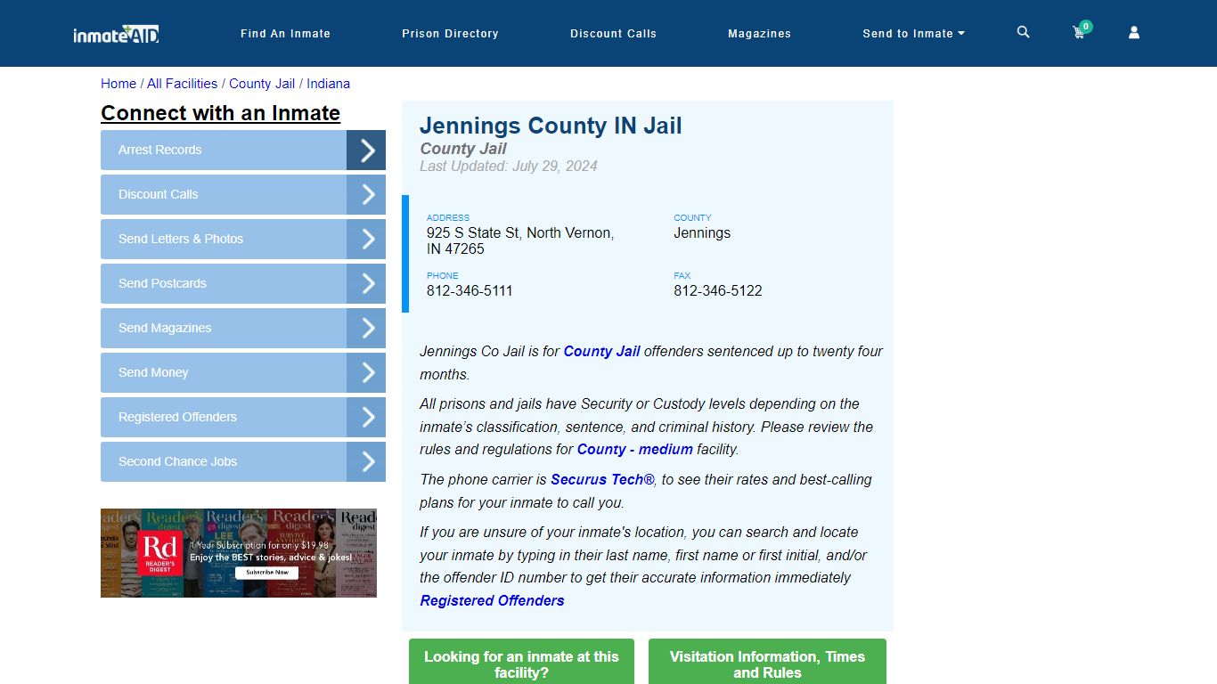 Jennings County IN Jail - Inmate Locator